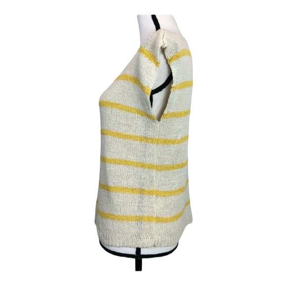 Old Navy Cap Short Sleeve Cream Yellow Striped Casual Sweater Top Medium M - Picture 2 of 5